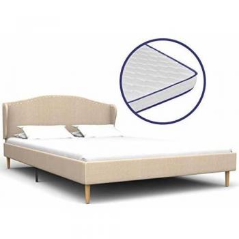 vidaXL Cama Doble Colchón Viscoelástico Tela Beige 140x200cm Mueble Dormitorio