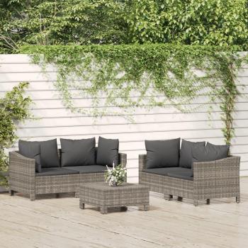 5-Piece Grey Poly Rattan Garden Lounge Set with Cushions