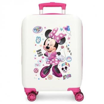 Maleta de Cabina Rígida Disney Minnie Party 50 cm ABS Blanco 33L con Cierre de Combinación y 4 Ruedas Dobles