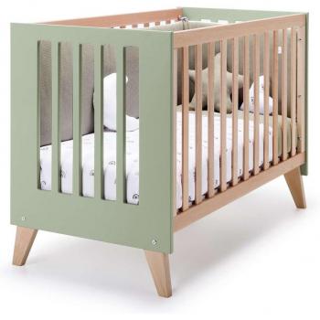 Cuna de colecho 2 en 1 Alondra Nexor - madera y verde-oliva, medidas 60 x 120 cm, convertible en escritorio