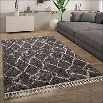 Alfombra Salón Pelo Largo Shaggy Escandinava Flecos Mullida Moderna 120x170 cm, Color: Antracita