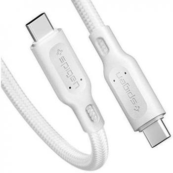 Cable USB C 2.0 Trenzado de Algodón 1.5m 60W Blanco - Compatible con iPad Pro, Galaxy Tab S20/S10/Note 20 Ultra, Pixel y OnePlus