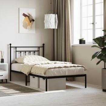 vidaXL Metal Bed Frame without Mattress with Headboard Black 100x190cm
