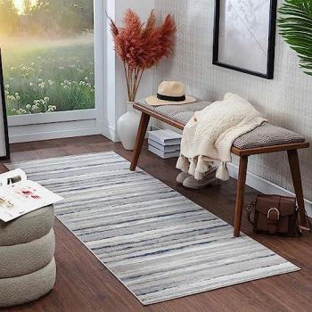 Alfombra de Pasillo Escandinava Moderna DUSEL, Rectangular, 80 x 220 cm, Pelo Corto, Gris y Azul