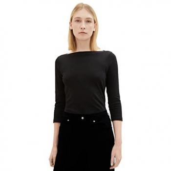 Camiseta Mujer Manga Larga 100% Algodón Bio Tom Tailor Negra Regular Fit XS