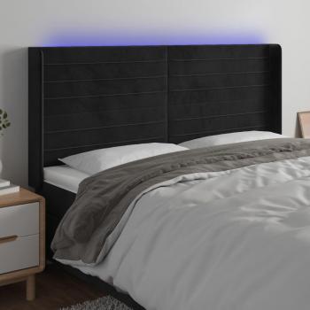 Cabecero con LED de Terciopelo Negro 203x16x118/128 cm