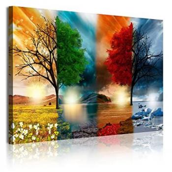 Cuadro Moderno Lienzo Decorativo Cuatro Estaciones Árboles Rojos 120x80cm