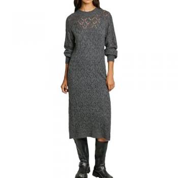 Vestido Midi de Punto Calado con Cuello Redondo Hailey Gris para Mujer - Pepe Jeans 2024