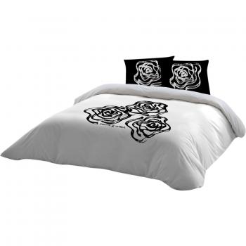 Devota&Lomba Juego de Fundas Nórdicas Rosas Panel Blanco / Negro Cama 90