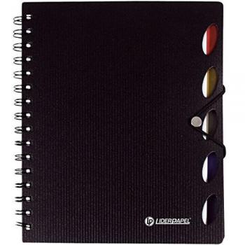 Liderpapel Cuaderno Espiral A5 Micro Executive Tapa Plástico 100H 80 g/m² Cuadro 5Mm 5 Separadores Con Gomilla Negro