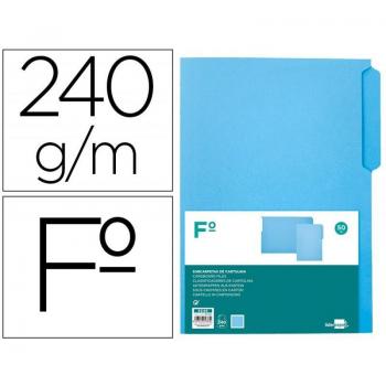 Subcarpeta cartulina Liderpapel folio pestaña superior 240g/m2 azul
