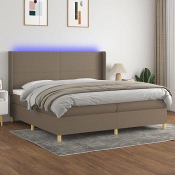 Cama box spring con colchón blando y luces LED, tela gris taupe, 200x200 cm