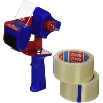 Set de Precintadora tesa con 2 Rollos de Cinta de Embalaje Transparente, Fuerte y Alta Calidad, 66m x 50mm