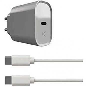 Cargador de Red Ksix, 20W, Carga ultrarrápida, Power Delivery, USB-C + Cable USB-C a USB-C, Blanco
