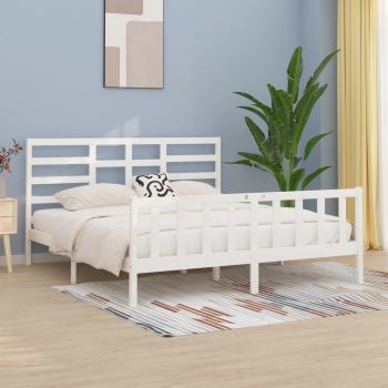 Estructura de Cama de Madera Maciza Blanca Super King 180x200 cm