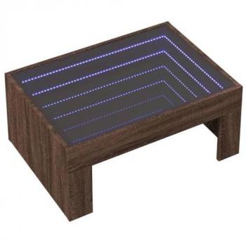 Mesa de centro con Infinity LED marrón roble 70x50x30 cm, luces RGB personalizables, madera de ingeniería, uso en sala de estar y dormitorio