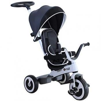 HOMCOM Triciclo Bebé Plegable 4 en 1 Trolley Trike Bicicletas para Niños +18 Mes Evolutivo Capota Barra Desmontable Control Parental Juguete Aprendizaje