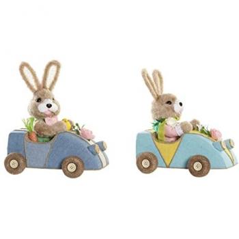Figura Decorativa Conejo DKD Home Decor 23 x 15 x 29 cm Azul Rosa Marrón (2 Unidades)