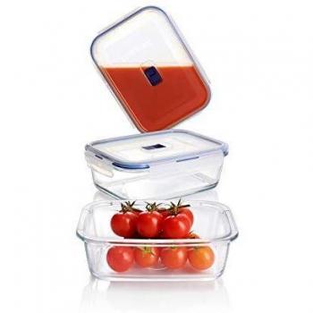 Luminarc x 3 Pure Box Active Recipientes Herméticos Rectangulares de Vidrio, 0,82 + 1,22 + 1,97 L