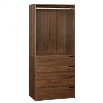 Módulo armario de madera de nogal con 4 cajones y 1 espacio para colgar, 80x45x180 cm
