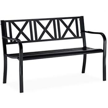 Banco Jardín 2 Plazas Metálico Resistente para Terraza y Balcón, Dimensiones 81 x 127 x 56 cm, Acero Negro - Relaxdays