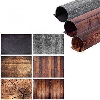 Selens 2 en 1 Telón de Fondo de Papel 56x88cm 3 Pcs Piedra de Cemento Tocón Veteada Grano Madera Textura de Cara Doble para Fotografía Estudio Fotográfico Flat Lay Comida Producto Pequeño Cosmético