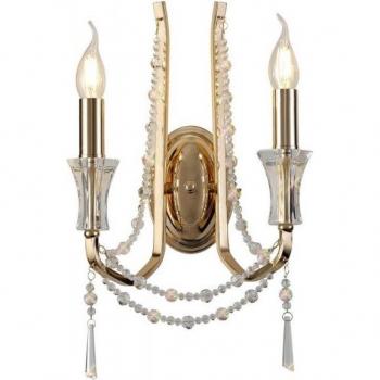 Aplique de pared Armand oro francés 2 bombillas 44cm, tipo: aplique de pared, características: acabado en oro francés, soporte para 2 bombillas E14, diseño con cristales decorativos, dimensiones de 44