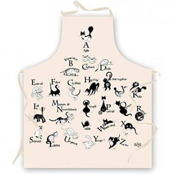 Delantal de cocina Abécédaire Dubout crudo 72 x 85 cm, tejido lavable 100% algodón, diseño humorístico