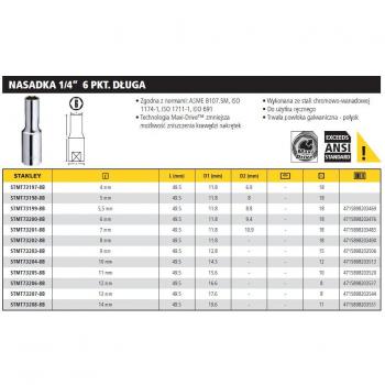 Stanley 1/4 Long Socket Hexagonal 12mm