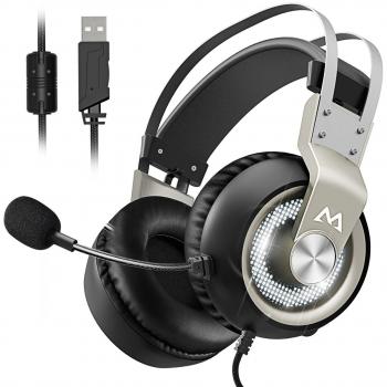 Cascos Gaming USB - Sonido Envolvente 7.1 + Aislante de Ruidos – Audio de Alta Definición + Potentes Bajos – Mpow Auriculares de Diadema con micrófono para Videojuegos para PC PS4