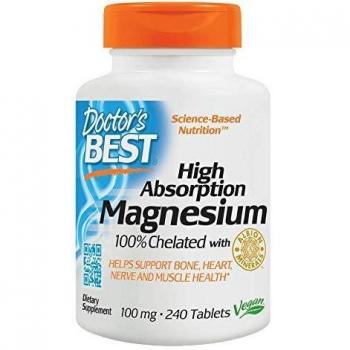 Doctor's Best, High Absorption Magnesium, 100% chelated with TRAACS, with Glycine and Lysine, 240 Vegan Tablets, Laboratory Tested, SOYA Free, Gluten Free, Non-GMO