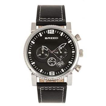 Breed Ryker Black Leather Chronograph Watch with Date - One Size