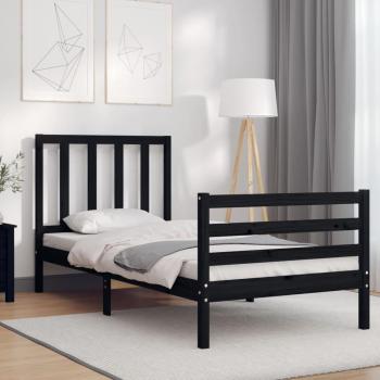Cama de madera maciza con cabecero negro 90x200 cm