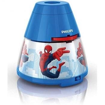 Philips Marvel Spiderman - Proyector y Luz Nocturna Doble Función, Bombilla LED de 0.3W, Luz Blanca Cálida, Color Azul