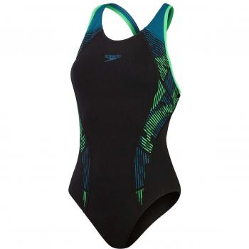 Bañador de mujer Speedo Placement Laneback negro/teal