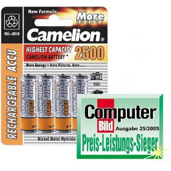 Mignon Baterías de Camelion Ni-MH, 2500 mA, tipo AA, 1,2 V, 4 unidades)