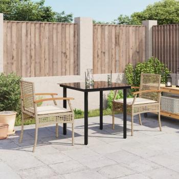 Beige Poly Rattan 3-Piece Outdoor Dining Set with Cushions