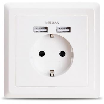 Enchufe Pared USB 2.4A Kaifire Schuko Toma de Corriente con 2 USB Conectors Color Blanco, Cargador para Smartphone Tableta MP3
