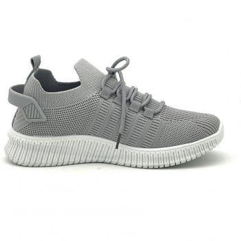 Zapatillas deportivas de mujer de tejido con cordones en color gris