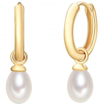 Pendientes de Aro de Plata Esterlina 925 con Perlas de Agua Dulce Blancas y Baño de Oro