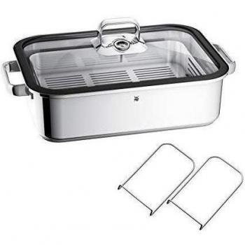 WMF Vitalis Fuente rectangular de cocción al vapor con Rejilla, tapa con borde de silicona, acero inoxidable pulido, 6.5 L