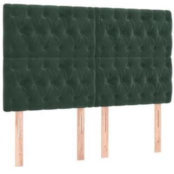 Cabecero de cama tapizado en terciopelo verde oscuro con luces LED 144x7x118/128 cm