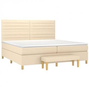 Cama Box Spring con Colchón Viscoelástico Espuma Protector Muelles Ensacados Adaptable Acolchado Reversible Tela Color Crema 200x200 cm