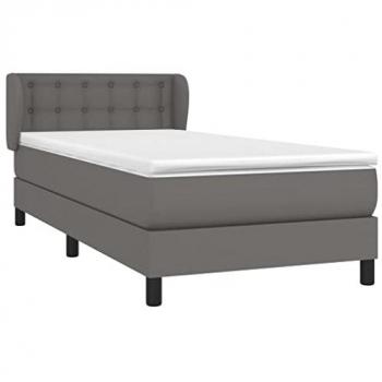 Cama Box Spring con Colchón de Cuero Sintético Gris 100x200 cm