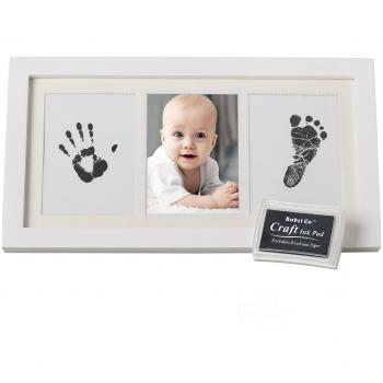 Set de Marco de Fotos y Huellas de Bebé en Tinta – Recuerdo memorable – No tóxico – Ideal Regalos Para Bebes - Marco De Madera y Cristal Acrílico – Ideal Decoración o Regalo De Baby Shower