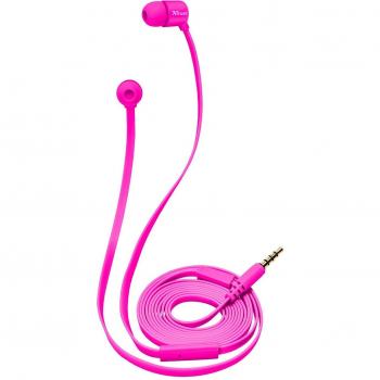 Auriculares Intrauditivos Trust Duga en Rosa Neón con Micrófono Integrado, Cable Plano Anti-Enredos y Almohadillas de 3 Tamaños