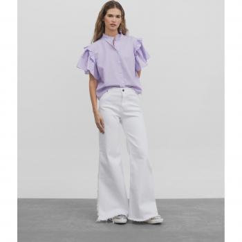 Silbon - Pantalón de campana de mujer desflecado con aberturas laterales y pantalón denim aberturas laterales blanco para Hombre