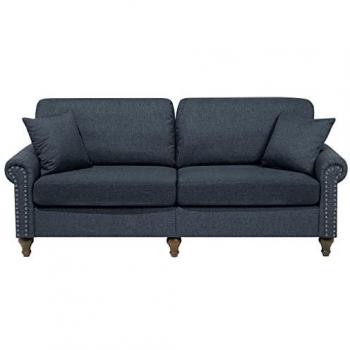 Sofá 3 Plazas Tapizado en Tela Gris Oscuro Estilo Chesterfield con Respaldo Bajo