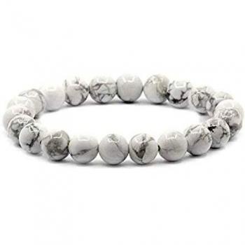 Brazalete de Chakra Estirable de Jaspe Blanco - Pulsera Natural de 8 mm para el Bienestar y Potencia Energética