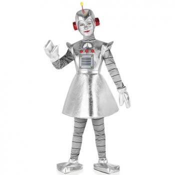 Disfraz de Robot Antiguo plateado para niña